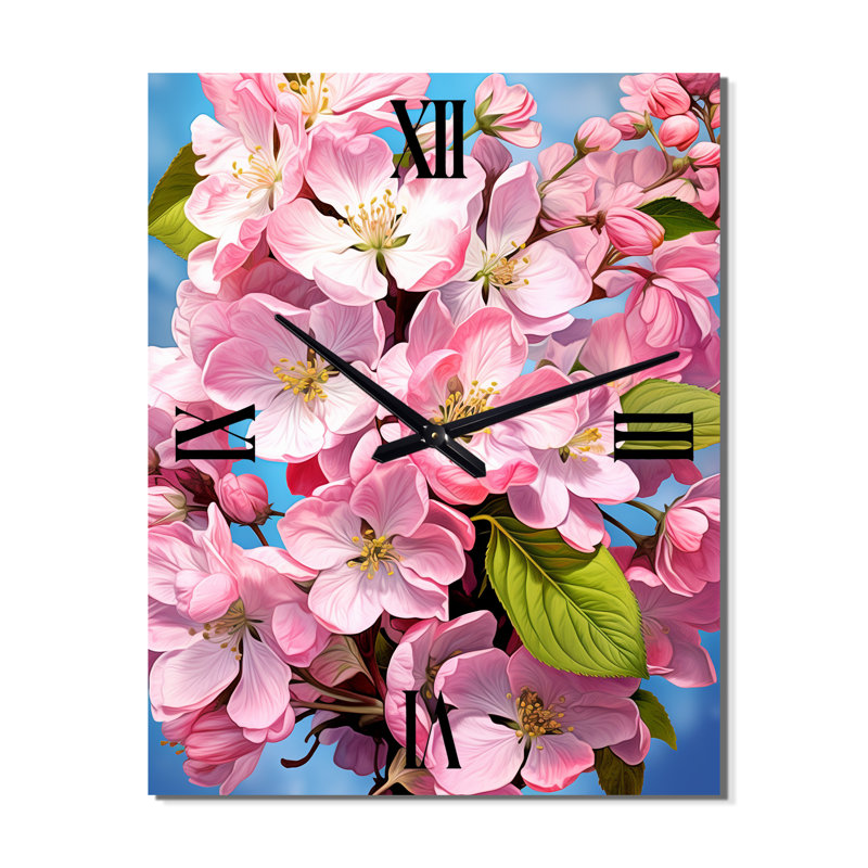Pomme Floraison Fusion I - Horloge murale moderne florale, H 40 po x l 30 po x P 1 po