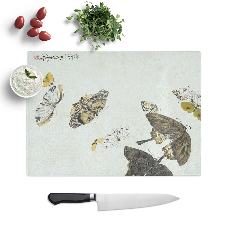Tempered Glass Butterflies Chopping Board, 39 cm W x 28.5 cm L