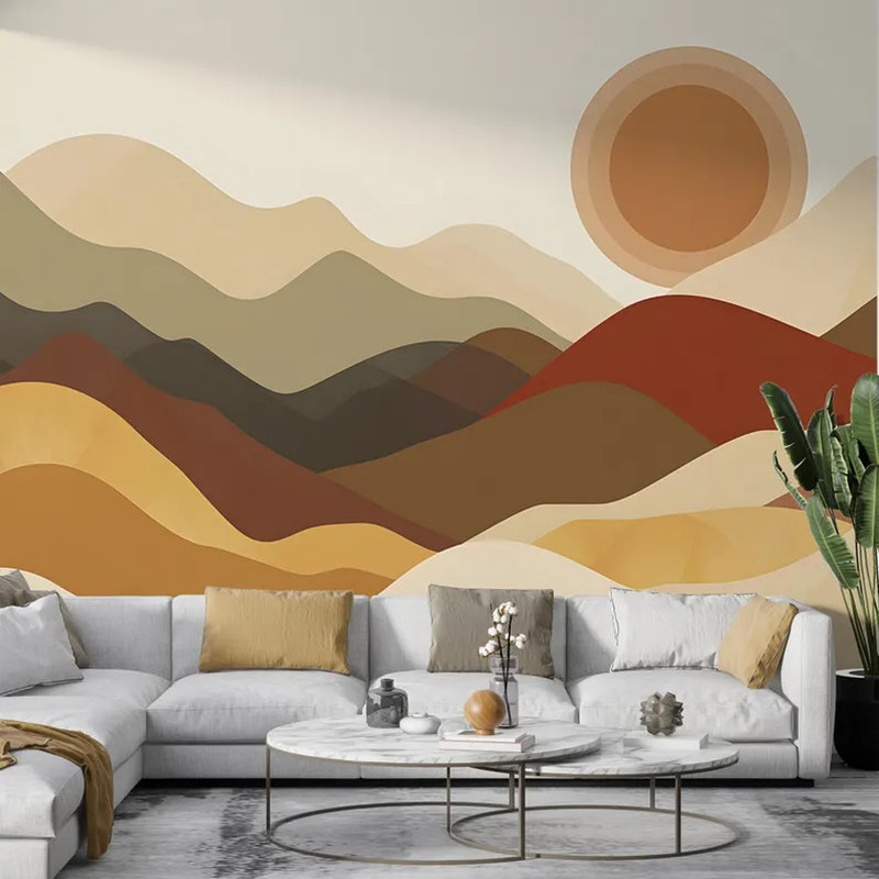 Murale abstraite minimaliste Desert Hills & Sun, L 108 po x l 96 po