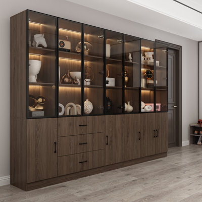 110.2'' W Glass Doors Display Case Curio Cabinet With Drawers ,Shelves,LED Lights