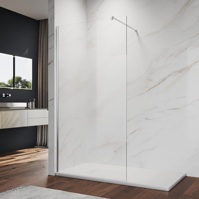 70*190*0.8cm, Semi-Frosted Shower Enclosure with Stainless Steel Bar, Silver