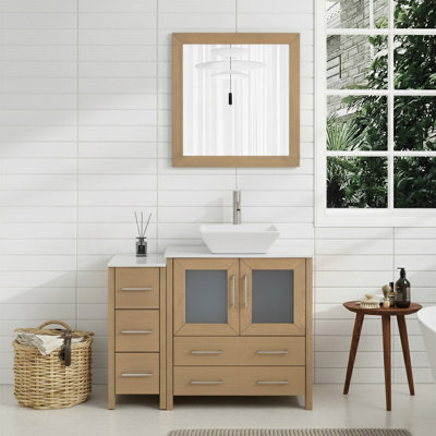 42" Single Bathroom Vanity with Engineered Marble Top with Mirror