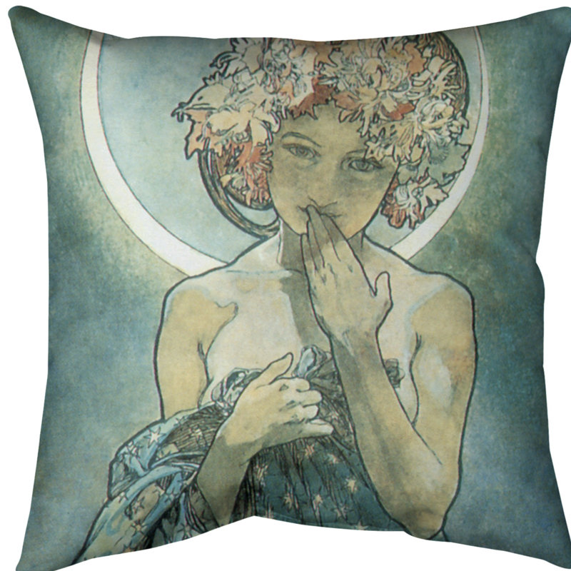 Coussin décoratif étoile alphonse mucha moon star, 20 po x 20 po, Bleu, Protection UV