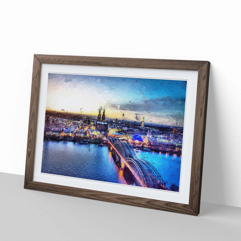 Hohenzollern Bridge in Cologne Germany - Picture Frame Painting Print, Walnut Framed, 48cm H x 65cm W x 2cm D