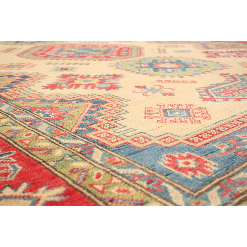 Tapis de zone en laine rouge/beige/brun 6 pi 8 po x 9 pi 9 po à la main-of-a-kind noué la 2010 Brosh