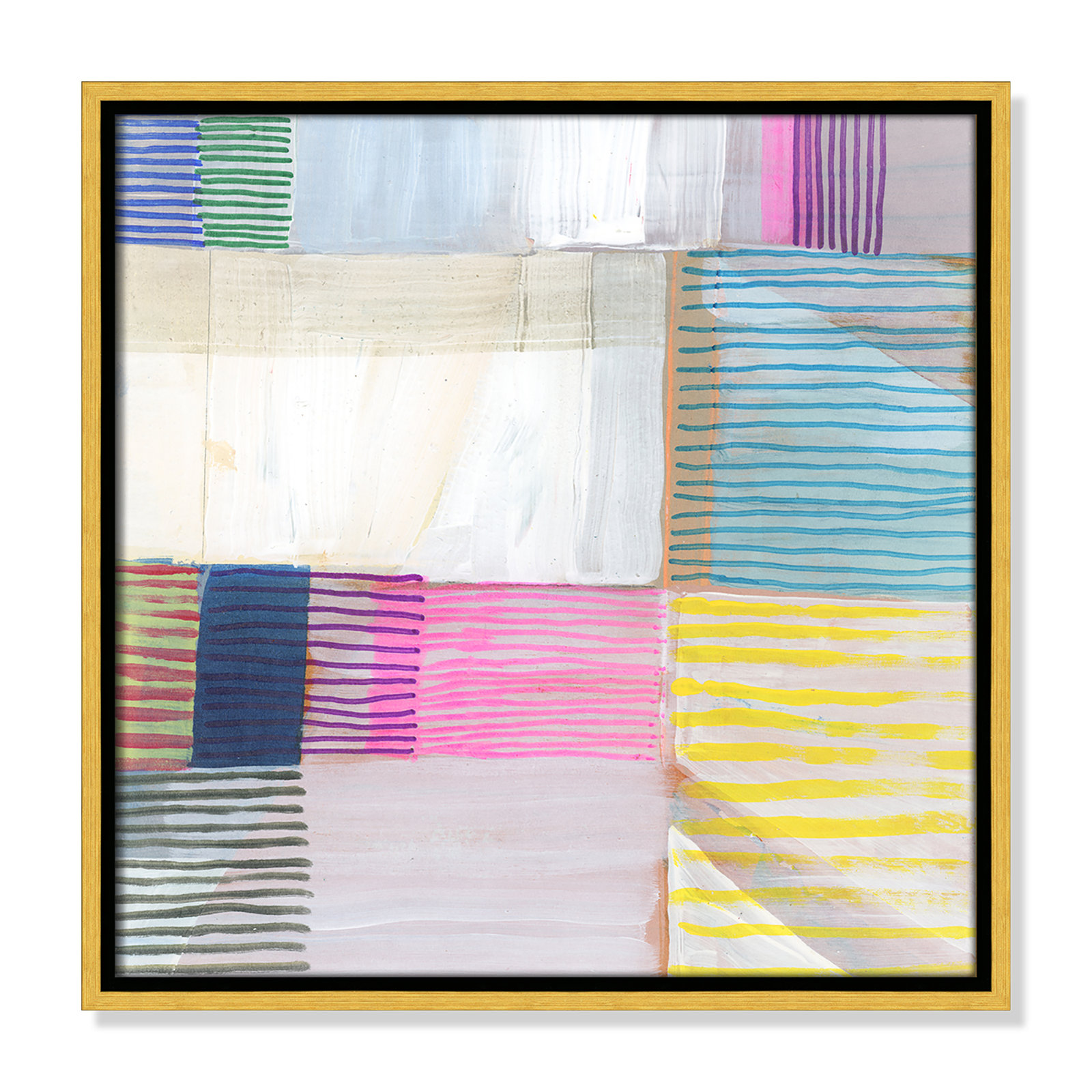 Bright Net III by Cartissi - Floater Frame Painting on Canvas, Gold Framed, 17.5" H x 17.5" W x 2" D
