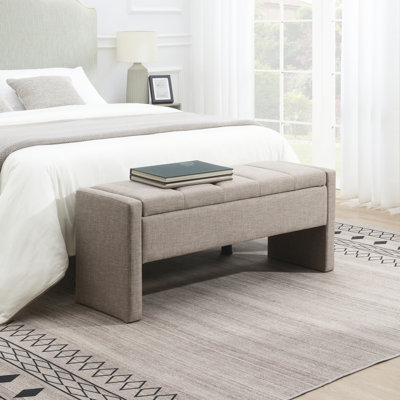 Banc de bout de lit moderne avec rangement, grand tabouret de repose-pieds rembourré, banc de meuble-lavabo de fenêtre confortable pour salon, chambre à coucher, dortoir, table basse, lin gris brun