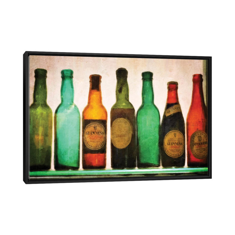 « rétro guiness bouteilles », impression sur toile, H 18 po x l 26 po x P 1,5 po, Toile avec cadre noir, Pas de tapis