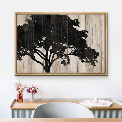 " Wood Panel Forest Oak Tree Silhouette "