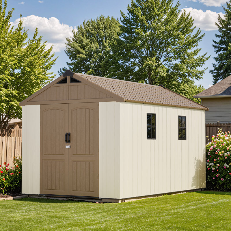 8 Ft. W Resin Storage Shed, Brown, 95"H x 91"W x 147"D