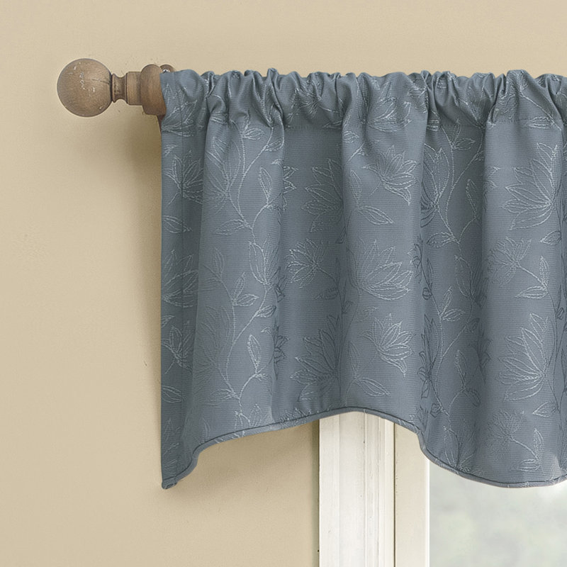 Bronte Floral Jacquard 100% Blackout Rod Pocket Curtain Valance, Blue