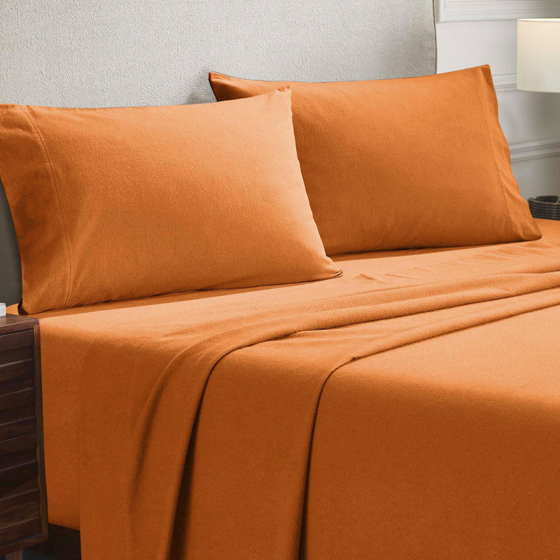 Modern All Season Solid Flannel Cotton Pillowcase, King Pillowcase, Pumpkin