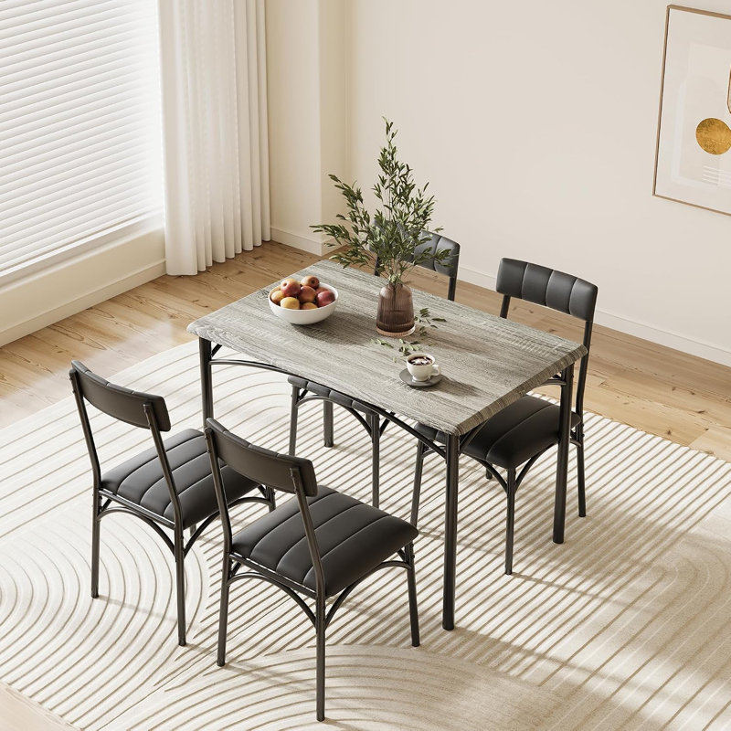 Ensemble de table de salle à manger pour 4 personnes, table de cuisine avec 4 chaises rembourrées, table de salle à manger industrielle et chaises pour petits espaces
