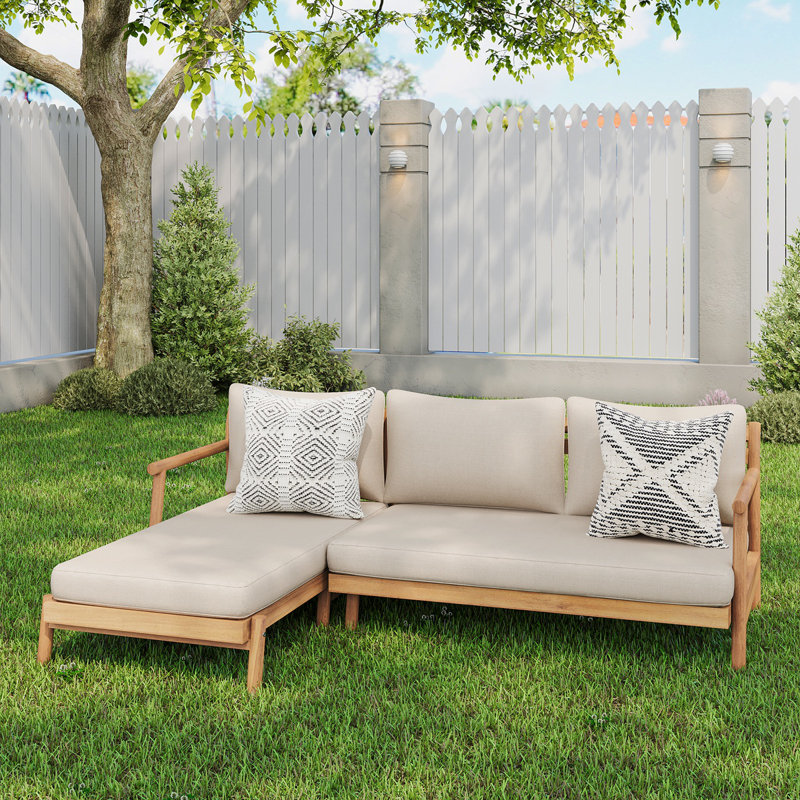 Canapé modulaire en L en bois d'acacia pour le patio, causeuse en L et causeuse