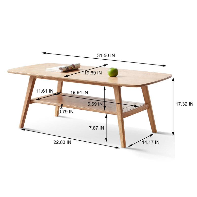 Table de centre en chêne pour le salon, forme de bureau triangulaire, sol de 8 po, assemblage sans effort