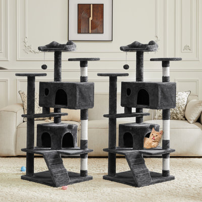Tour pour arbre à chat 54 po avec poteau à griffer, ensemble de meubles pour chat à plusieurs niveaux (ensemble de 2)