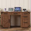 Bureau de direction 55 po avec station de charge et prise de courant, bureau d'ordinateur personnel avec 5 tiroirs et armoire, table de travail en bois rustique avec tiroir classeur