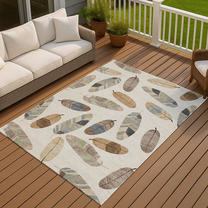 Tapis botanique intérieur / extérieur lavable à la machine Chantille ACN2649, Lin lin, 2 pi 6 po x 3 pi 10 po