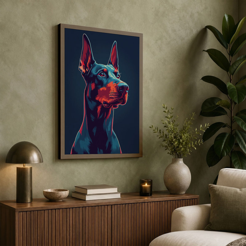 Neon Doberman Modern - Wrapped Canvas, 24x16 - 61.0 x 40.6 cm, Ochre Border