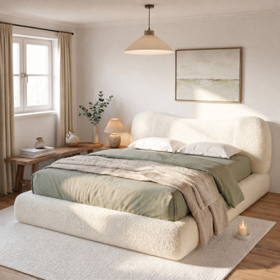 Structure de lit entièrement en mousse avec tête de lit détachable en éléphant de 5,9 po, structure de lit tapissier Sherpa, aucun assemblage requis, sans bruit, aucun sommier tapissier requis