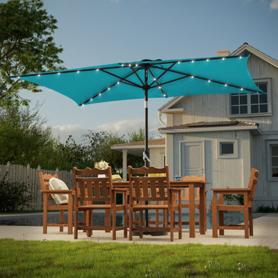 Parasol de marché rectangulaire à éclairage solaire 10 pi x 6,5 pi avec éclairage à DEL, manivelle de table d'extérieur avec manivelle et inclinaison, protection contre les rayons UV toutes saisons pour terrasse de jardin