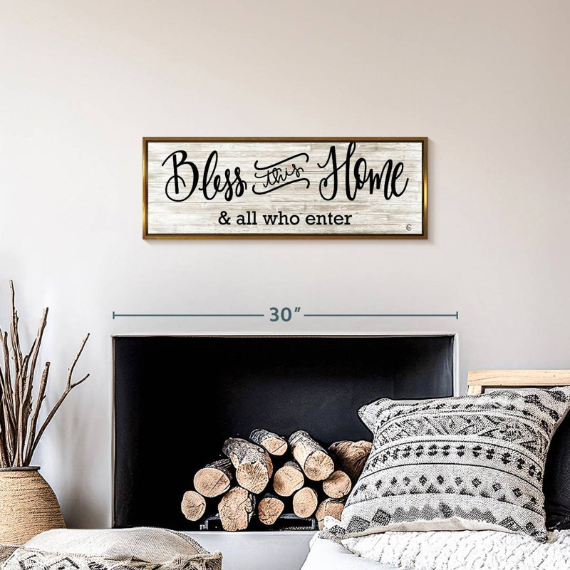 Plaque murale «Bless This Home», 25 po x 9 po, Cadre flottant doré