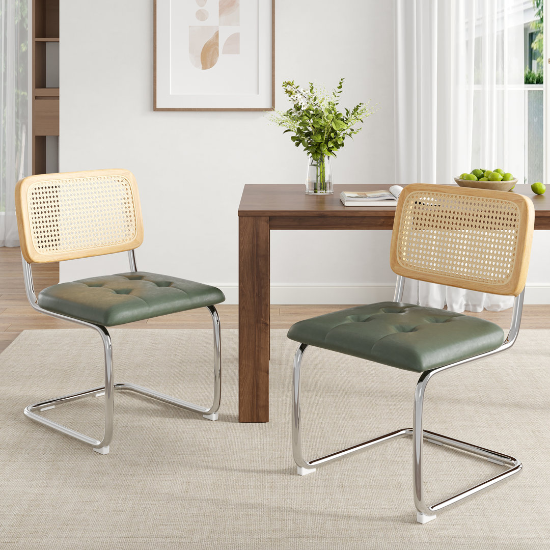 Faux Leather Upholstered  Cantilever Dining Chair with Chrome Legs