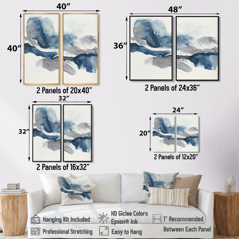 «Through the sapphire», art mural bleu sur toile, H 36 po x l 48 po, Impression encadrée flottante, Noir
