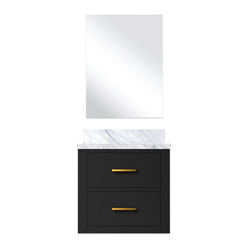 Meuble-lavabo simple noir 20 po X 18 - Comptoir en acrylique et miroir à fermeture en douceur et bois massif pour les panneaux de salle de bain