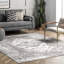 Tapis lavable en machine Teo Medallion pour le salon, la chambre et la cuisine, gris clair / ivoire-1459685082