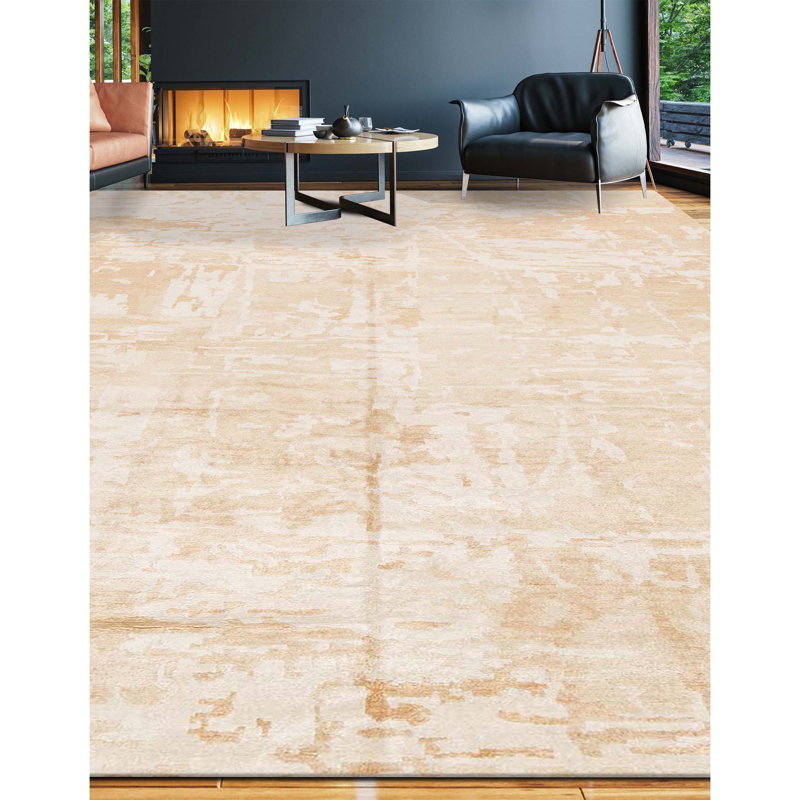 Wool Abstract Area Rug in White