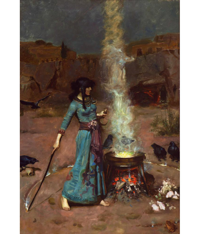 "The Magic Circle" par John William Waterhouse - Art mural sur toile tendue avec châssis, H 48 po x l 33 po