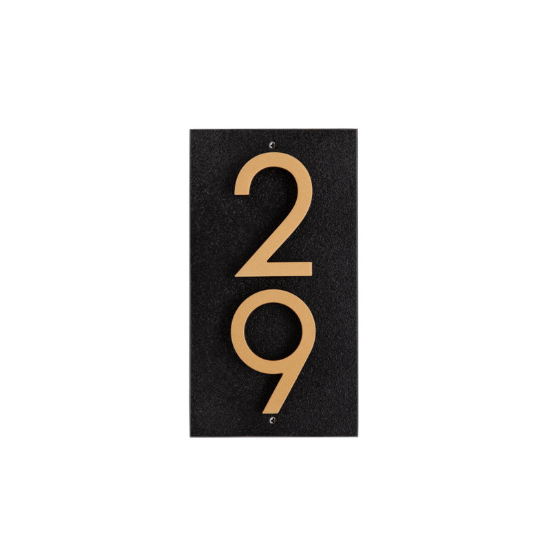 Floating 2-Number Vertical Sign, Black /w/ Black / Gold Modern Font Numbers, Yes