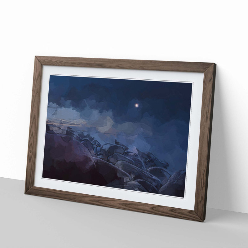 Moonlight over a Beach in Helsinki in Abstract - Picture Frame Graphic Art Print, 36cm H x 48cm W x 2cm D, Walnut Framed