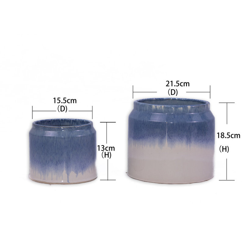 Ensemble de 2 pots à fleurs dégradés bleus et blancs, style Tie-Dye