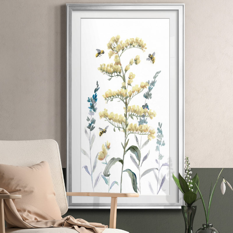 Bumble Bee Garden I - peinture encadrée, H 14,5 po x l 26,5 po x P 1,5 po, Argent