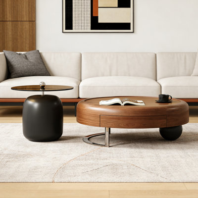 Small Apartment Round Storage Coffee Table Set