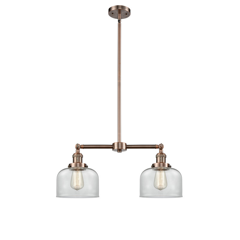 Grand pavillon cloche de 8 po à 2 lumières de 21 po, Clair, Cuivre antique, Ampoule non incluse