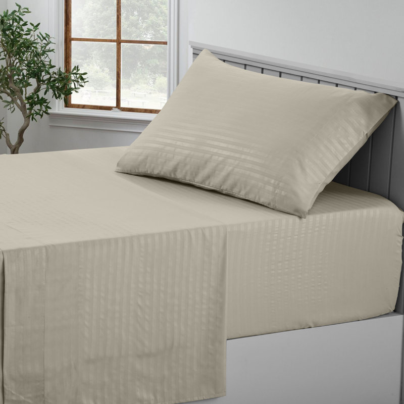 Lux Decor Collection Stripes Bed Sheets Microfiber Bedding Set with Fitted, Flat Sheet & Pillowcase, Twin Pillowcase, Taupe