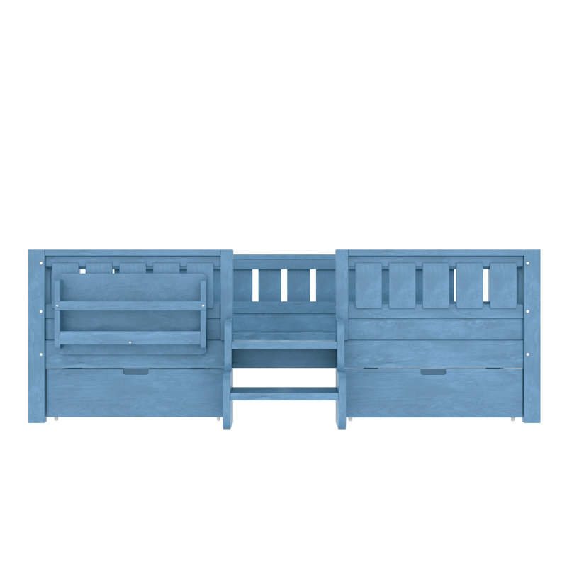 Lit de jour simple avec 2 tiroirs et garde-corps double, Bleu