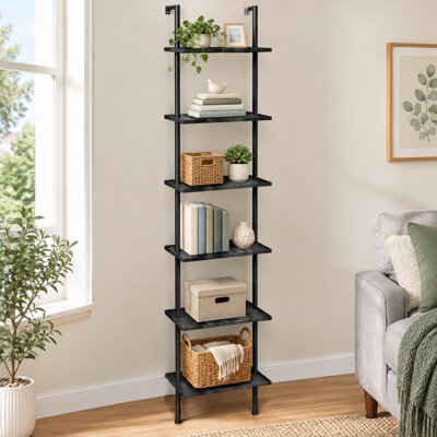 Créez des présentoirs verticaux pour des livres, des plantes ou d'autres articles avec cette étagère en bois noire à 6 niveaux, conçue pour être fixée au mur dans les salons, les chambres à coucher, les bureaux ou les balcons.