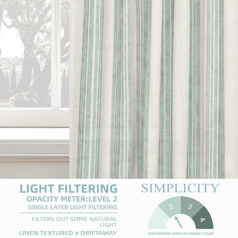 Rideaux semi-transparents en lin avec motif à rayures Chris, Vert, L 52 po x L 63 po