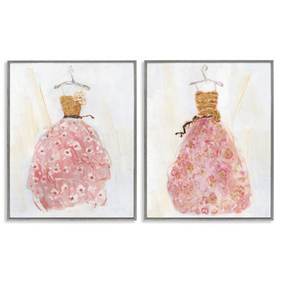 Trendy Gowns with Flower Details 2 Piece Framed Giclee Art Set, design by Sally Swatland