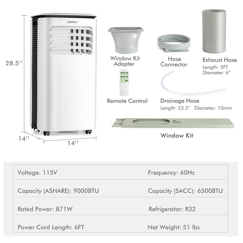 Costway 9000 BTU Portable Air Conditioner for 350 Square Feet with Remote Included