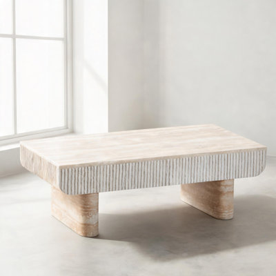 Elevate Your Living Room with a Mid-Century Modern Coffee Table Featuring a Faux Marble Top and Fluted Drawer in Brown Finish