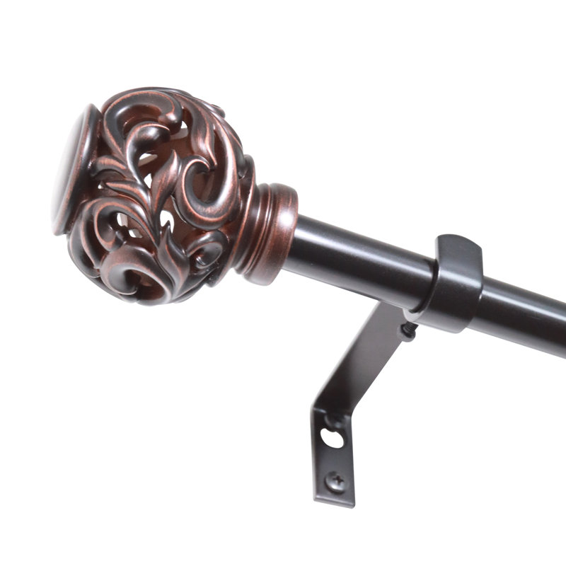 Tringle à rideaux simple réglable en métal Chiana, 86 po - l 128 po, Bronze huilé