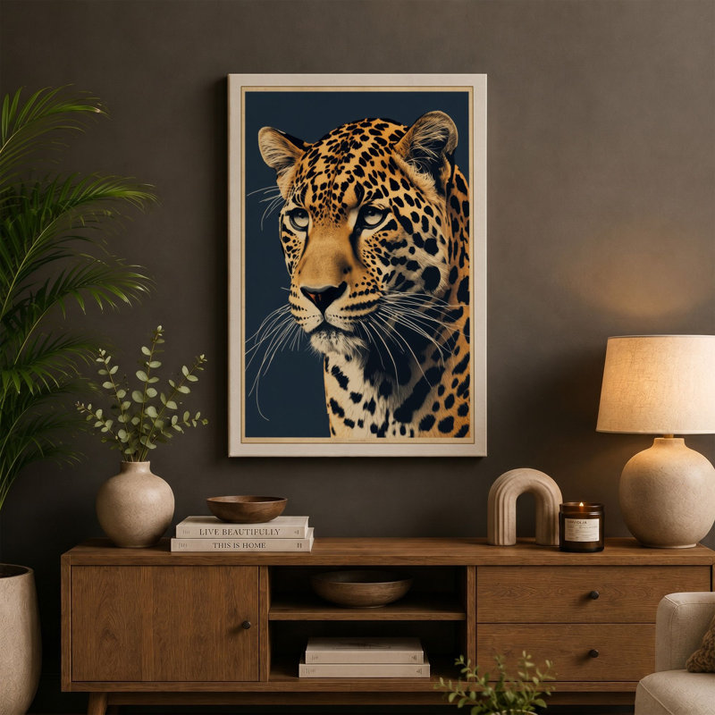 Leopard Profile Rustic - Wrapped Canvas, 30x20 - 76.2 x 50.8 cm, Sage Border