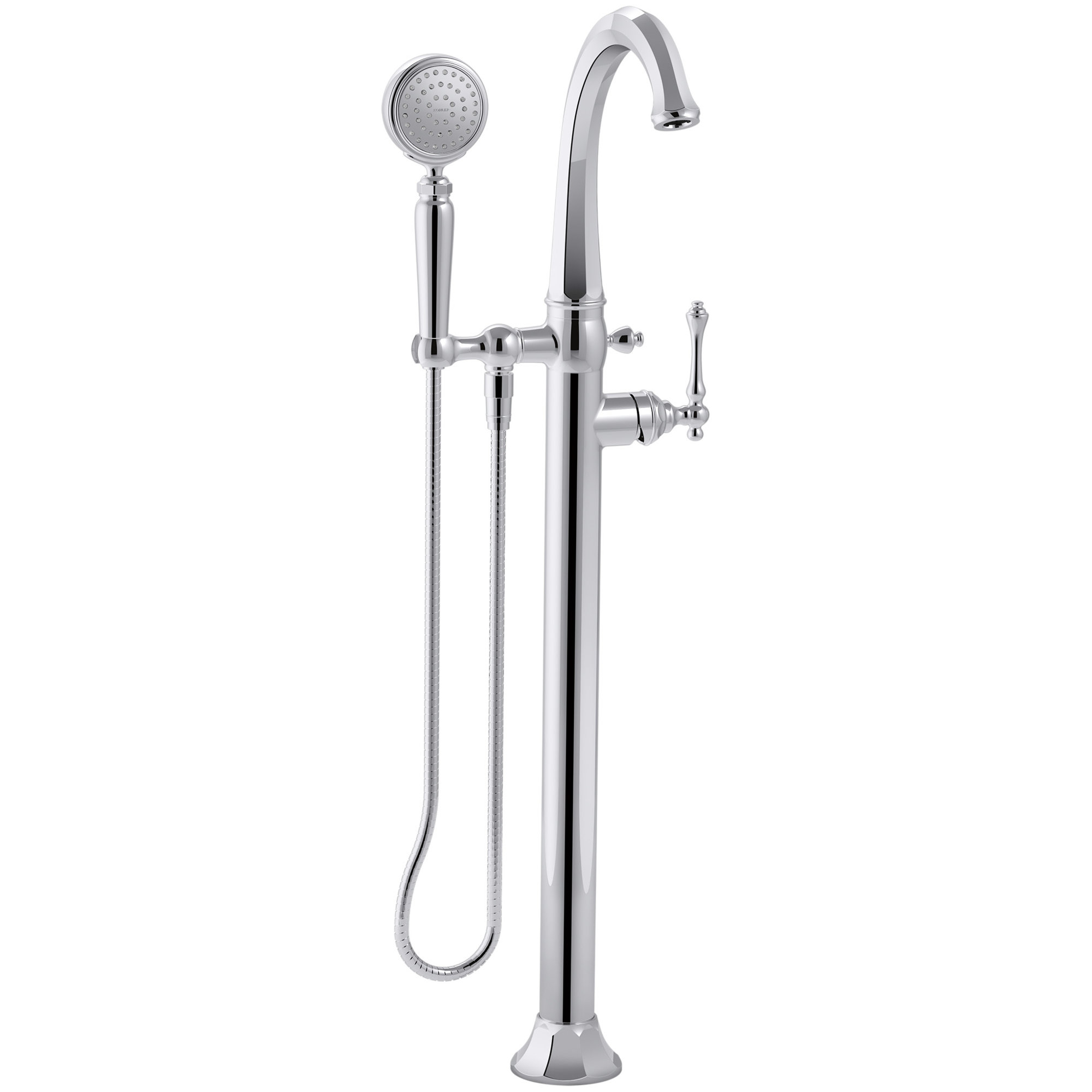 Kelston Floor-Mount Bath Filler Trim with Handshower, Polished Chrome