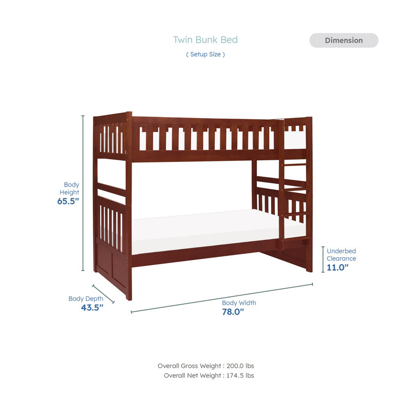 Willard Transitional Wood Twin over Twin Bunk Bed with 6" Memory Foam Mattress, Protective Guard Rails, Integrated Ladder & Reinforced Support Slats