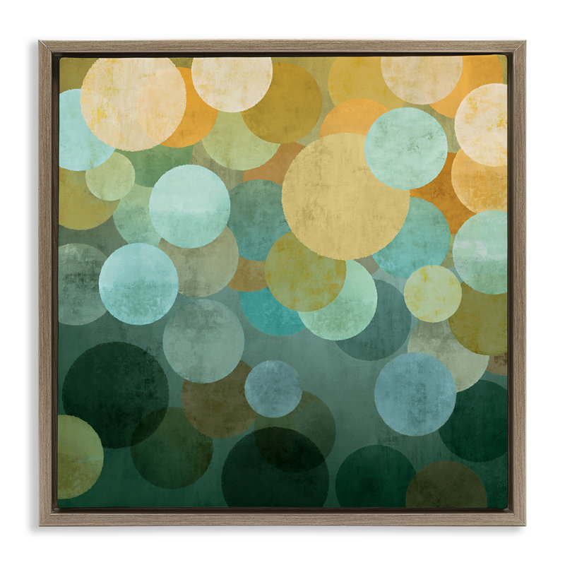 Art mural rond sur toile flottante à cercles superposés par Brent Nelson, Cadre flottant orme Montalcino
